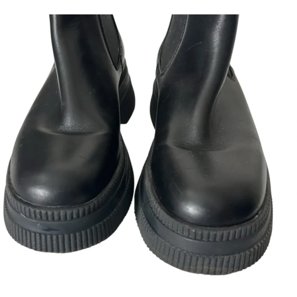 Ganni Black Leather‎ Chelsea Boots Women's US 8 Platform Lug Sole Grunge